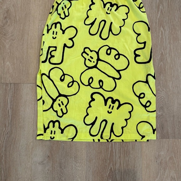 Lazy Oaf Butterfly Novelty Print Cut Out Midi Dress Neon Yellow Sz 2 Art to Wear - Picture 12 of 14